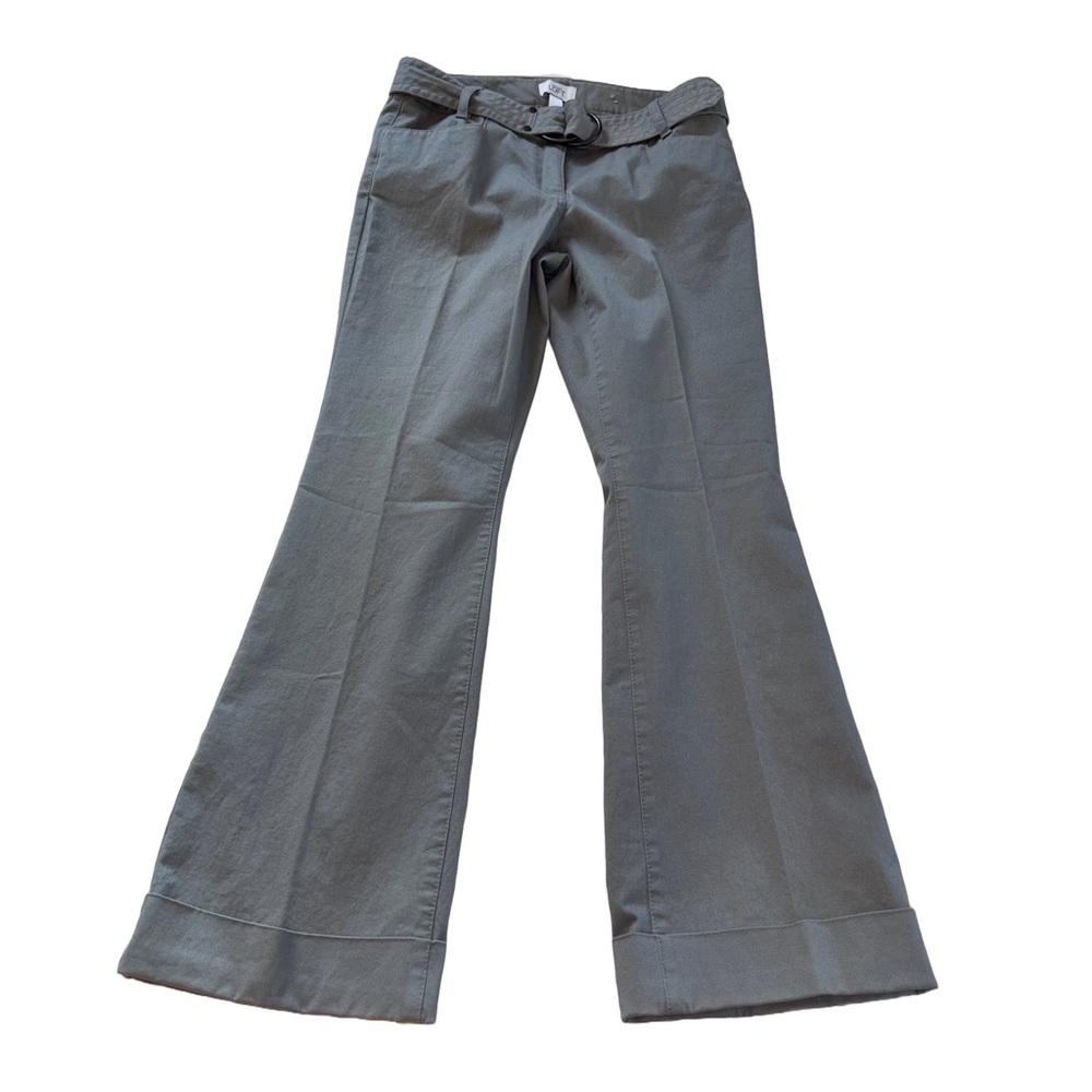 Ann Taylor Loft Julie Trouser Gray Pant D-ring Belt  Rolled Hem Button
